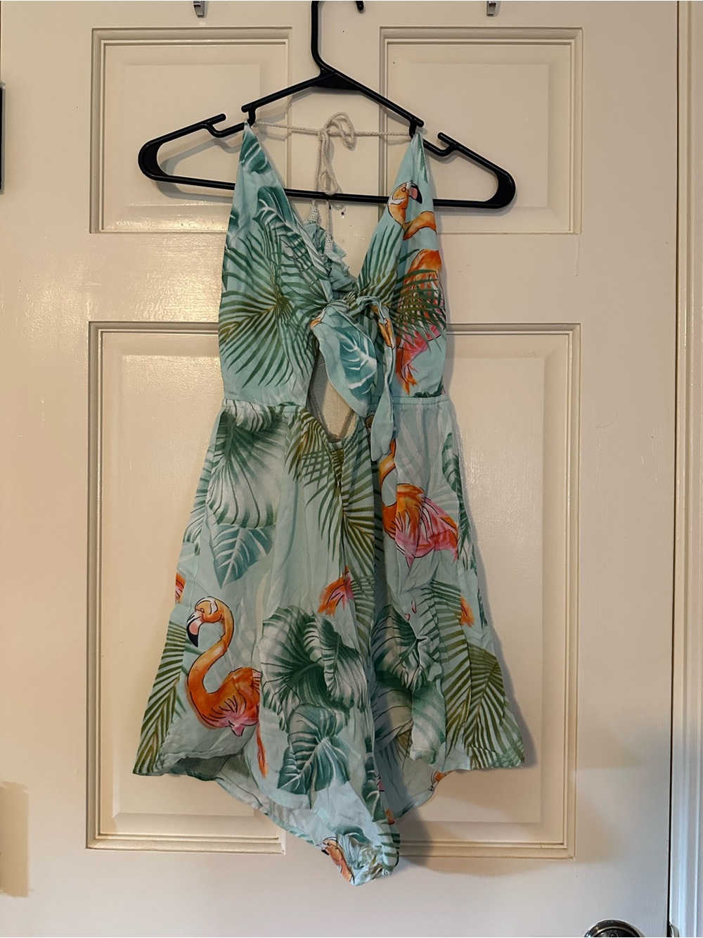 Backless Tropical Flamingo Summer Dress - Light Blue